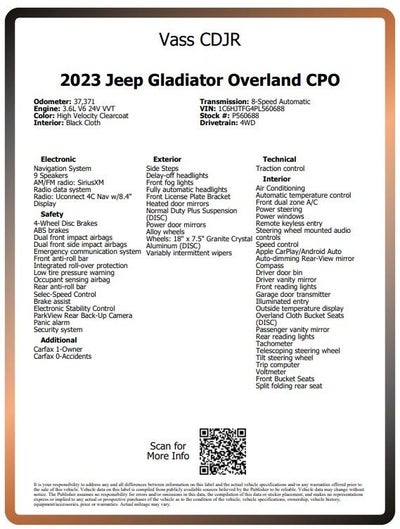 2023 Jeep Gladiator Overland CPO
