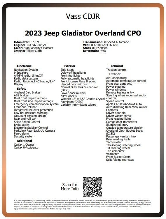 2023 Jeep Gladiator Overland CPO
