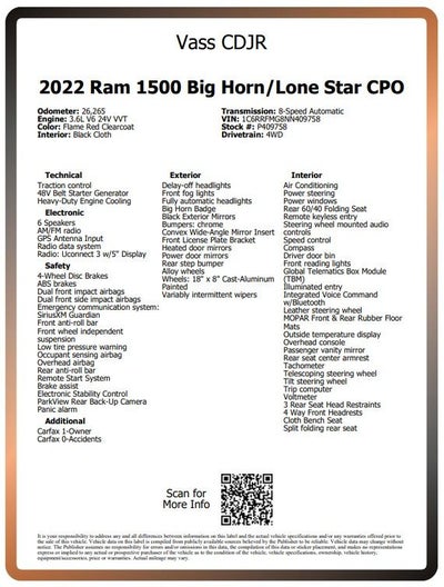 2022 RAM 1500 Big Horn/Lone Star CPO
