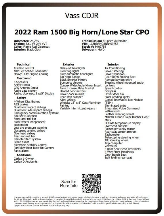 2022 RAM 1500 Big Horn/Lone Star CPO