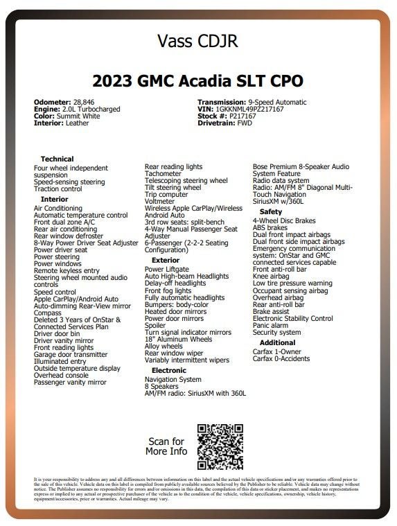 2023 GMC Acadia SLT CPO