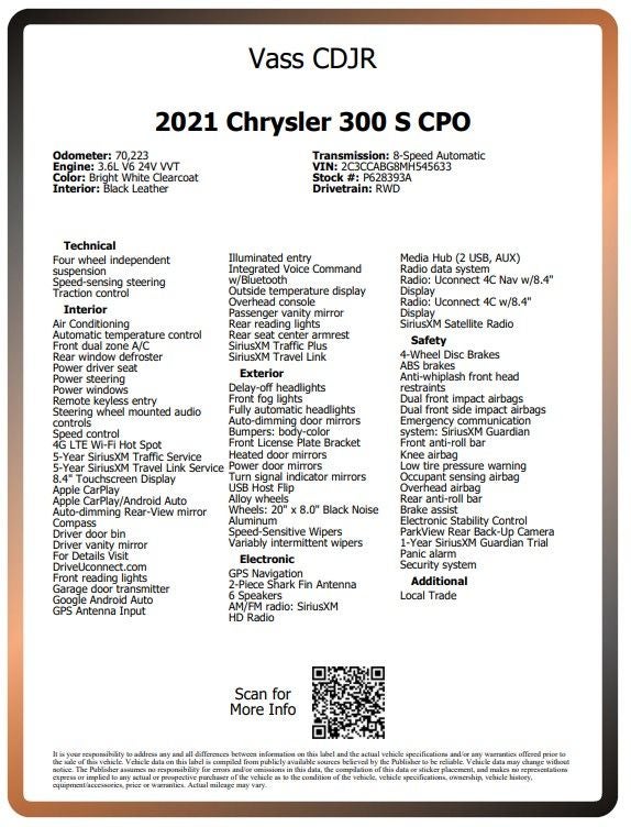 2021 Chrysler 300 S CPO