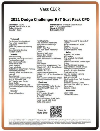 2021 Dodge Challenger R/T Scat Pack CPO