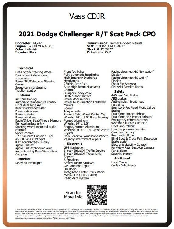 2021 Dodge Challenger R/T Scat Pack CPO