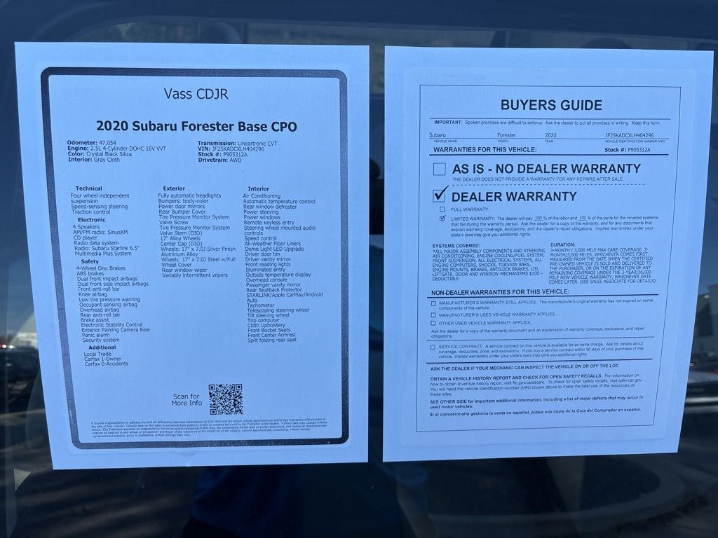 2020 Subaru Forester Base CPO