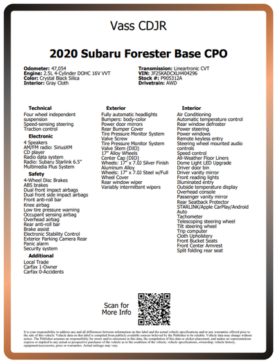 2020 Subaru Forester Base CPO