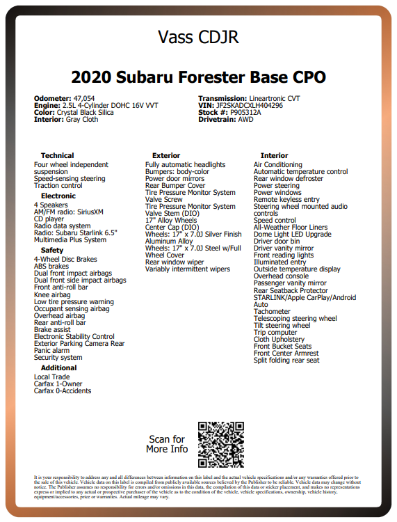 2020 Subaru Forester Base CPO