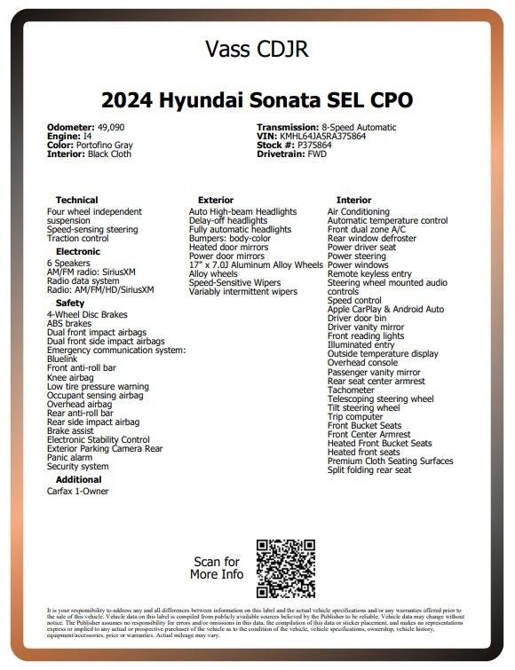 2024 Hyundai Sonata SEL CPO