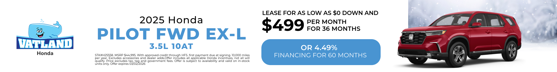 January Special 2026 Honda PILOT 2WD EX-L