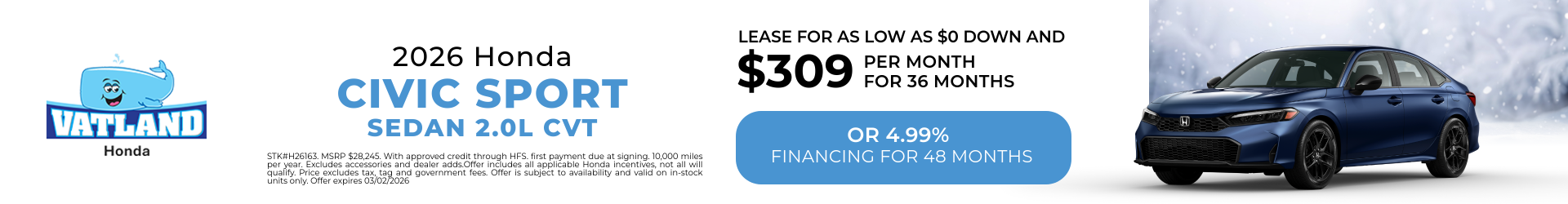 January Special 2026 Honda CIVIC SPORT 4D